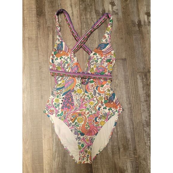 Trina Turk Jungle Beach Print Cross Back One Piece Halter Swimsuit US 12 - Picture 3 of 9